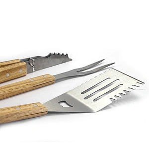China supply barbeque wooden handle grill set 3 piece bbq set