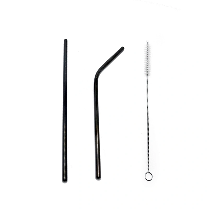 Promotional reusable 2 pcs stainless steel 6mm metal drinking straw with 1 pcs brusher set