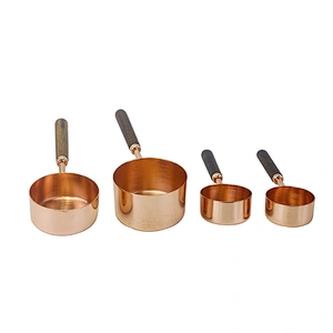 Gold Color Stainless Steel  Tea Coffee Seasoning Sets  Measuring Cup And Spoon With Wooden Handle