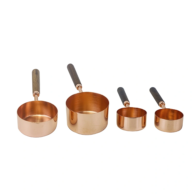 Gold Color Stainless Steel  Tea Coffee Seasoning Sets  Measuring Cup And Spoon With Wooden Handle