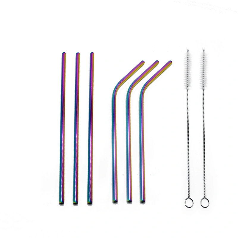 Reusable 6 pcs stainless steel 6mm drinking straw with 2 pcs brusher set