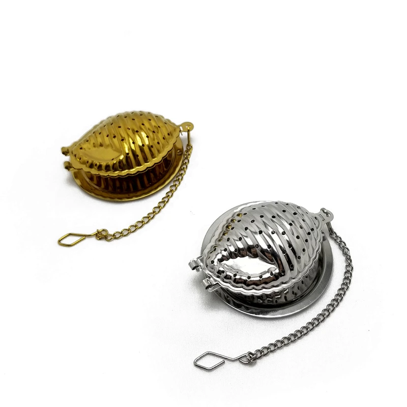 Stainless steel tea strainer tea filter conch shape titanium gold plating tea infuser with chain