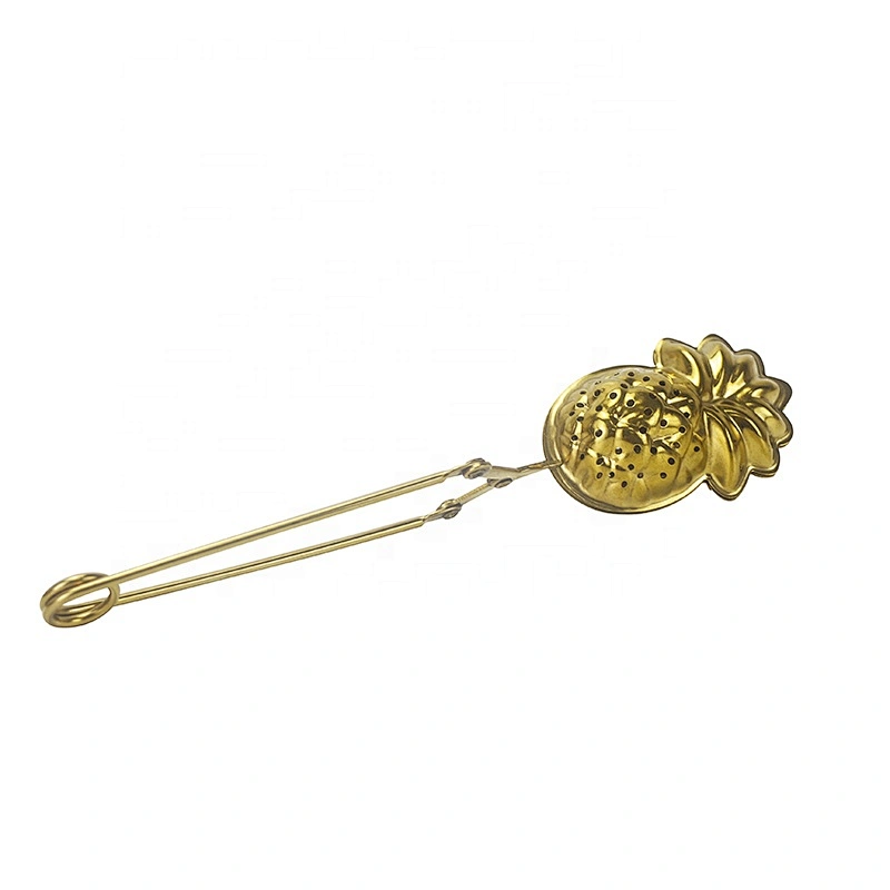 Stainless steel titanium gold plating pineapple shape tea infuser with clamp handle