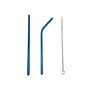 Promotional reusable 2 pcs stainless steel 6mm metal drinking straw with 1 pcs brusher set