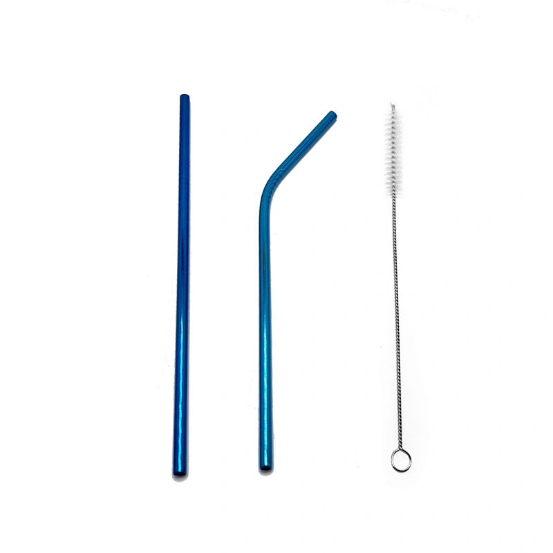 Promotional reusable 2 pcs stainless steel 6mm metal drinking straw with 1 pcs brusher set