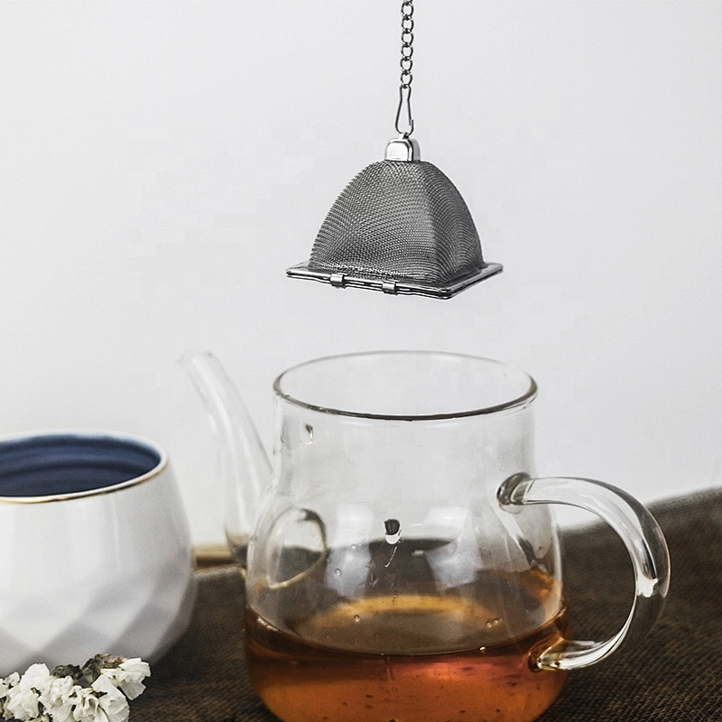 Hot selling stainless steel mesh pyramid shape tea infuser with chain