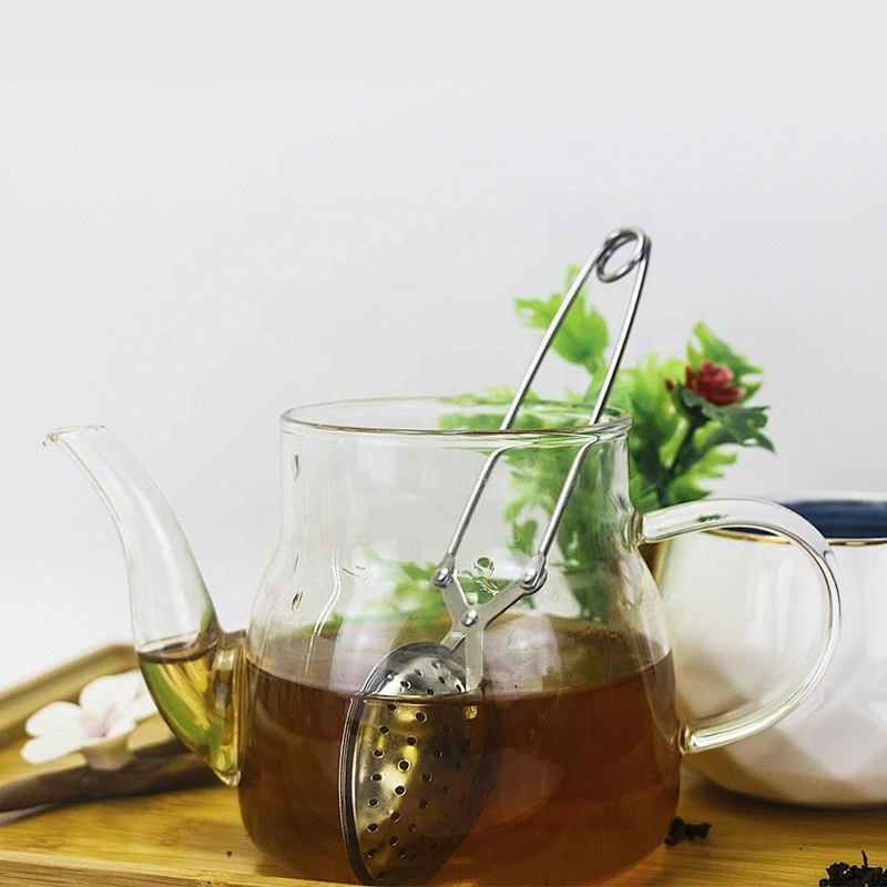 Food grade stainless steel leaf shape tea infuser with clamping handle