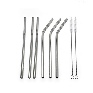 Reusable 6 pcs stainless steel 8mm drinking straw with 2 pcs brusher set