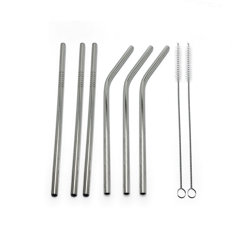 Reusable 6 pcs stainless steel 8mm drinking straw with 2 pcs brusher set