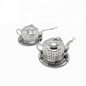Promotional food grade stainless steel teapot shape tea infuser with chain