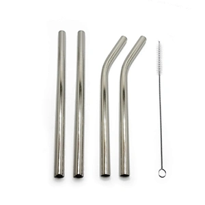 High quality reusable 4 pcs stainless steel 12mm drinking straw with 1 pcs brusher set