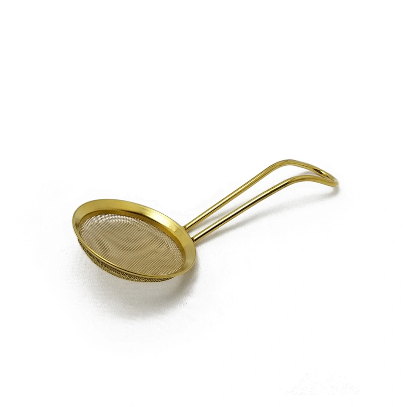 Stainless steel titanium gold plating mesh tea strainer  tea infuser with handle