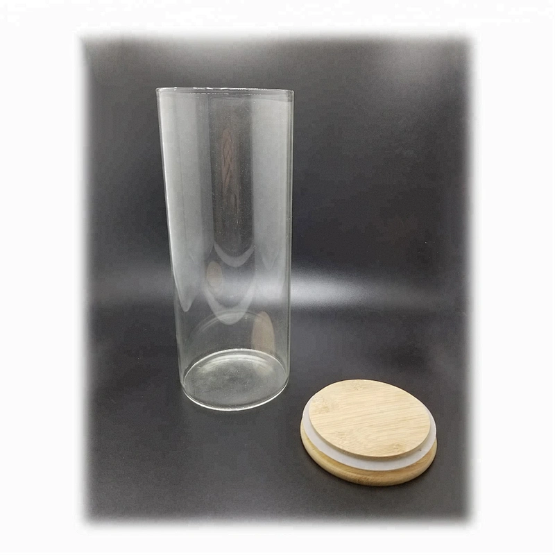 Handmade high borosilicate heat resistant glass jar with bamboo lid