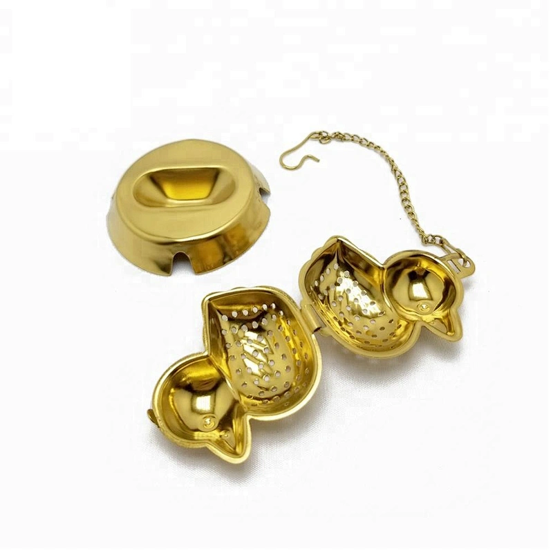 Hot selling stainless steel titanium gold plating duck shape tea infuser tea strainer tea ball with chain