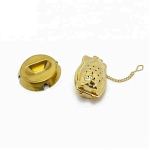 New design stainless steel titanium gold plating owl shape tea infuser with chain