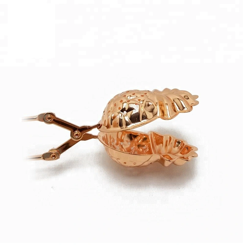 High quality stainless steel rose gold plating pineapple shape tea infuser with clamp handle