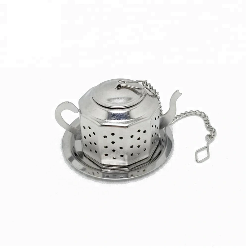 Promotional food grade stainless steel teapot shape tea infuser with chain
