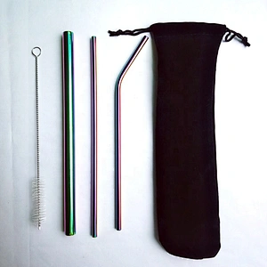 304 reusable stainless steel 4 pcs metal drinking straw set pearl milk tea straw set