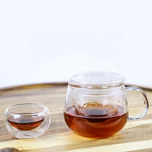 300 ML  high borosilicate heat resistant glass tea cup mug with glass infuser and cover