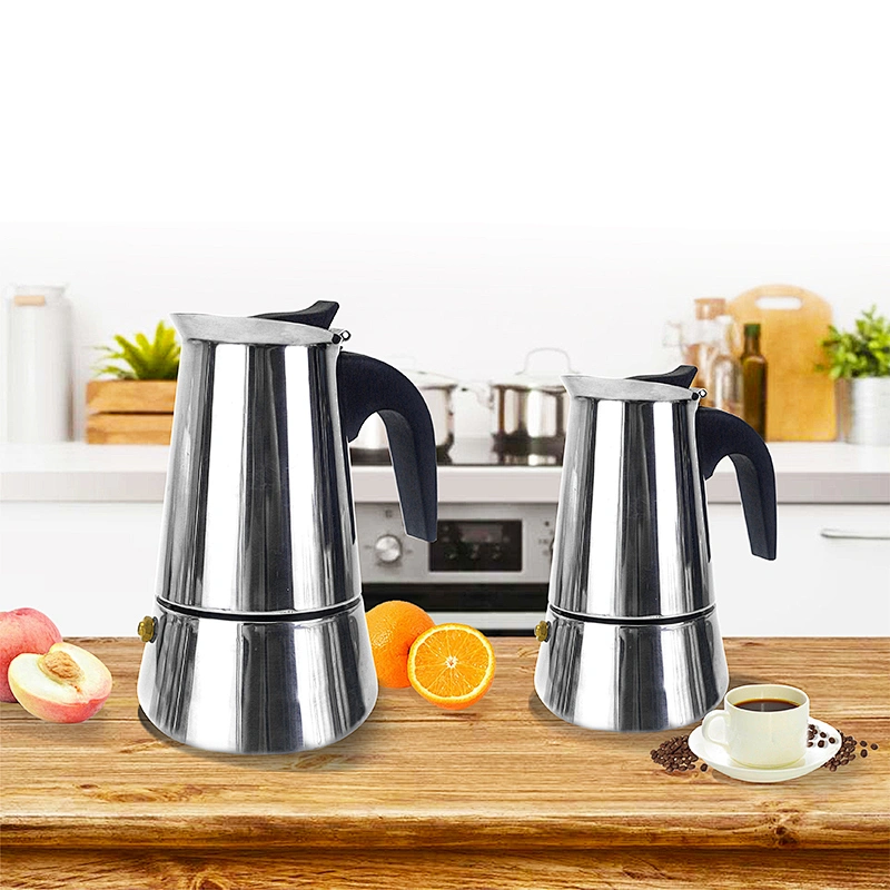 Stainless steel espresso coffee maker moka coffee pot with anti hot plastic handle
