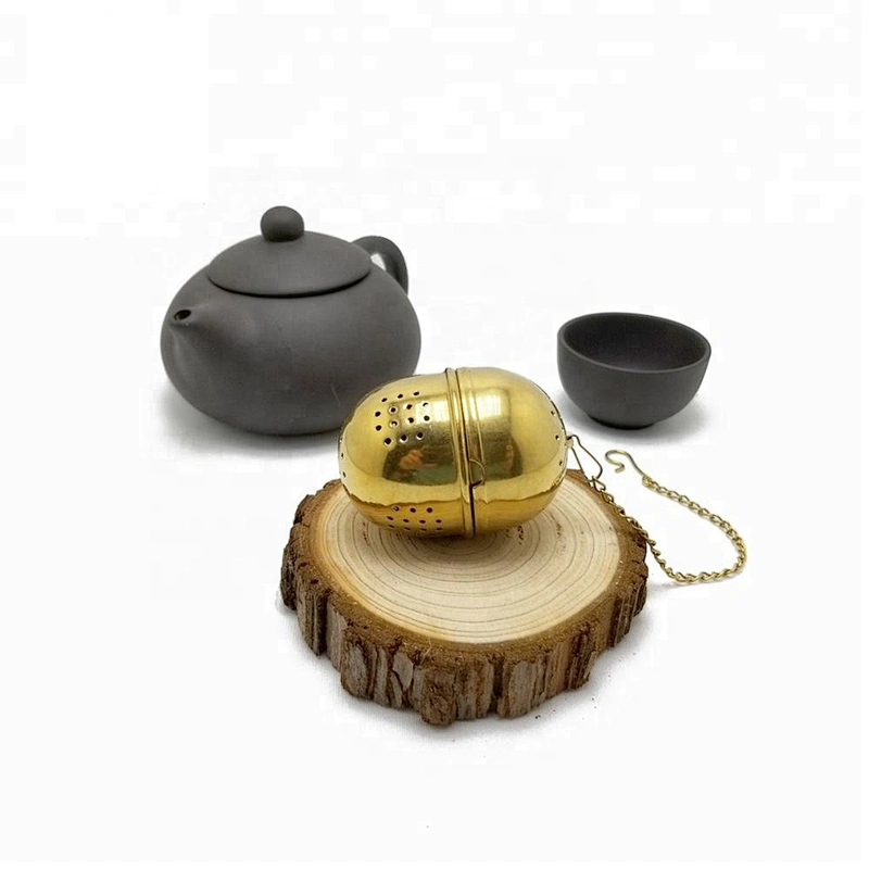 Promotional stainless steel titanium gold plating egg shape tea infuser tea strainer tea ball with chain