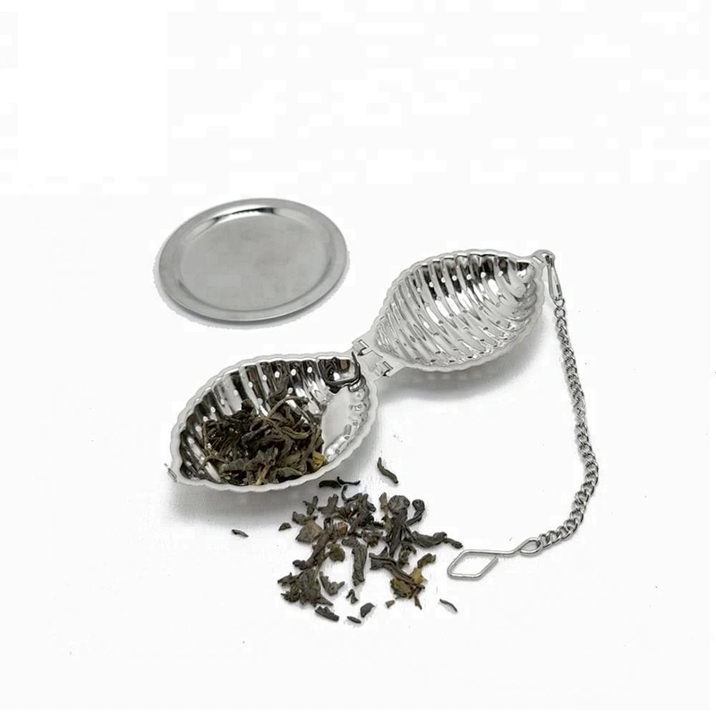 Novelty stainless steel conch shape tea strainer tea infuser with chain