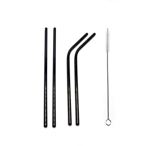 High quality reusable 4 pcs stainless steel 6mm metal drinking straw with 1 pcs brusher set