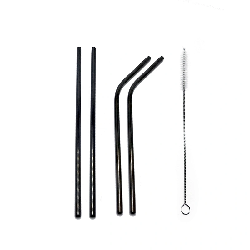 High quality reusable 4 pcs stainless steel 6mm metal drinking straw with 1 pcs brusher set