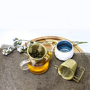 Titanium gold plating stainless steel tea strainer mesh gold  tea infuser with two handle tea maker for mug and pot