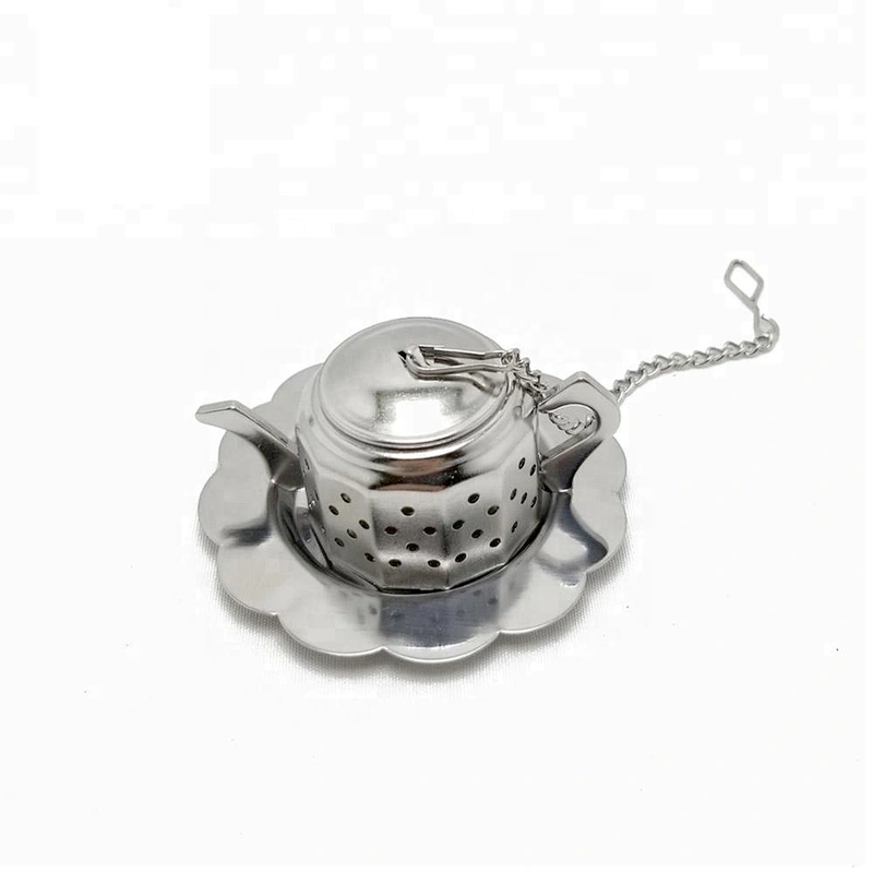 Promotional stainless steel popular type mini teapot shape tea infuser with chain
