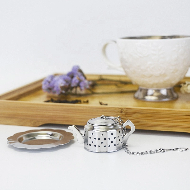 Promotional stainless steel popular type mini teapot shape tea infuser with chain