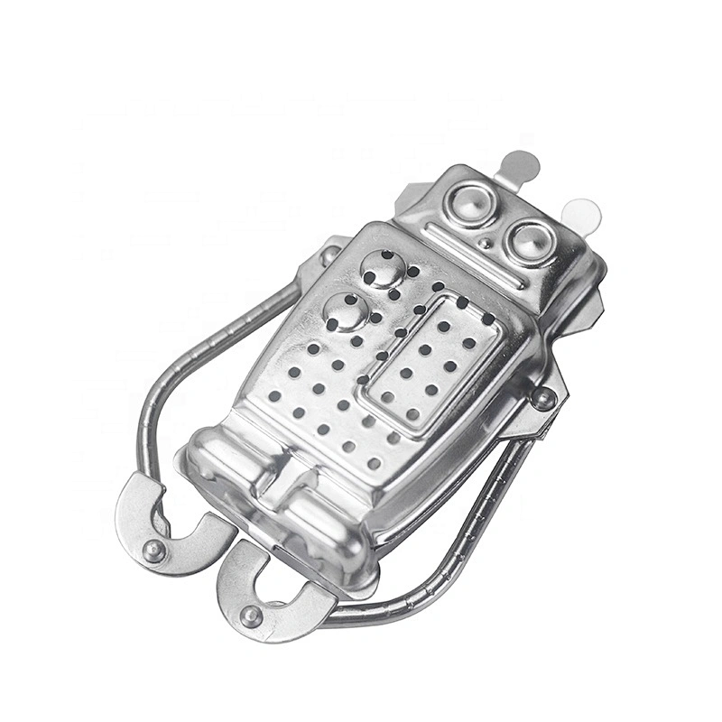 High quality stainless steel robot shape tea infuser tea strainer with drip tray