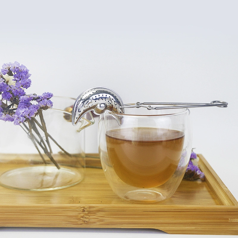 Food grade stainless steel moon shape tea infuser tea strainer with clamping handle