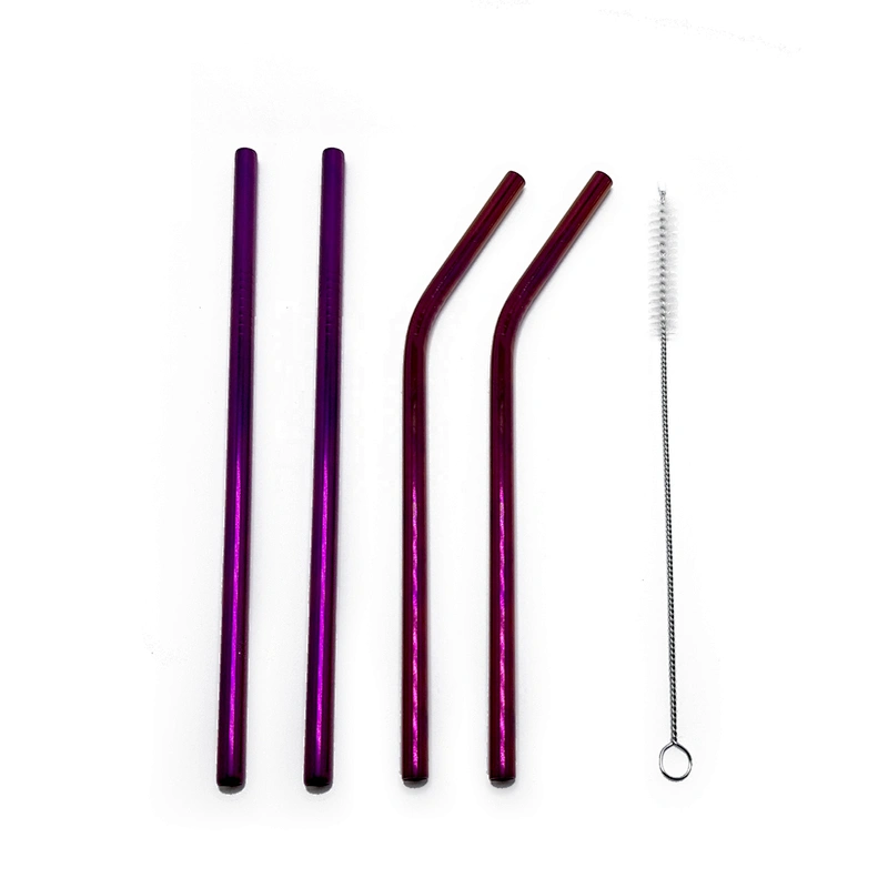 High quality reusable 4 pcs stainless steel 8mm metal drinking straw with 1 pcs brusher set