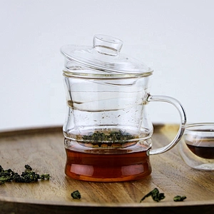 Hot selling 350 ML high borosilicate heat resistant glass tea cup mug with glass infuser and lid