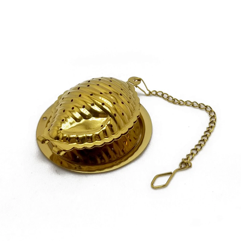 Stainless steel tea strainer tea filter conch shape titanium gold plating tea infuser with chain