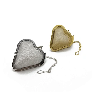 Stainless steel titanium gold plating mesh heart shape tea infuser with chain