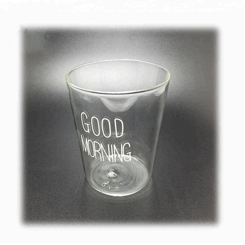300 ML  high borosilicate heat resistant glass tea coffee cup juice mug with good morning logo