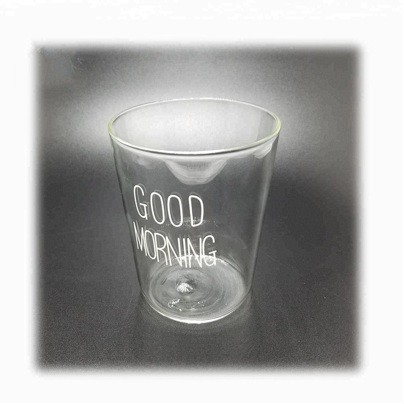 300 ML  high borosilicate heat resistant glass tea coffee cup juice mug with good morning logo