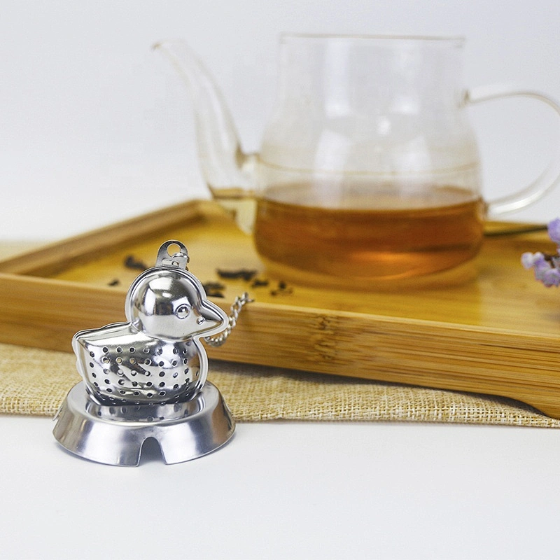 Hot selling stainless steel duck shape tea infuser tea strainer with chain