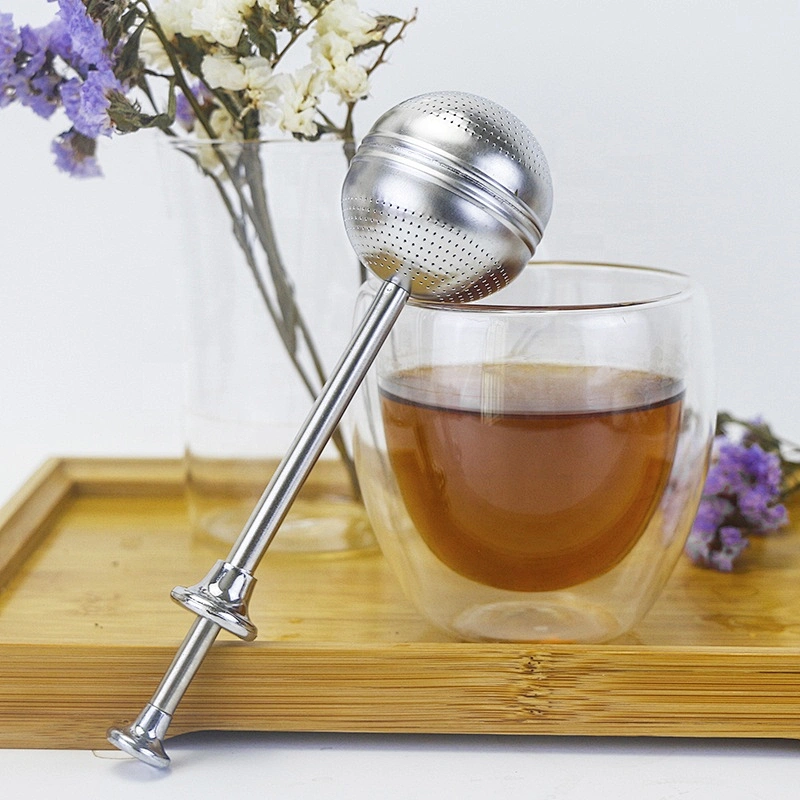 304 stainless steel ellipse ball shape tea infuser tea strainer with pushing handle