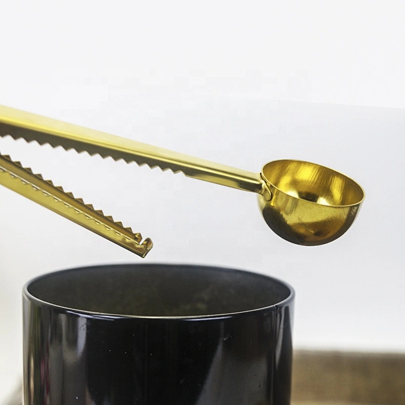 stainless steel gold copper coffee bean tea measuring spoon/scoop with bag clip