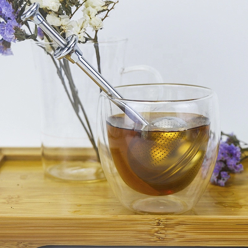 304 stainless steel ellipse ball shape tea infuser tea strainer with pushing handle