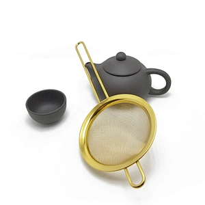 Stainless steel titanium gold plating mesh half ball shape tea infuser with chain