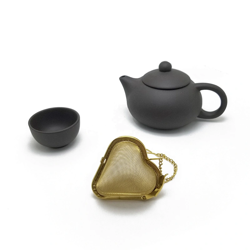 Stainless steel titanium gold plating mesh heart shape tea infuser with chain