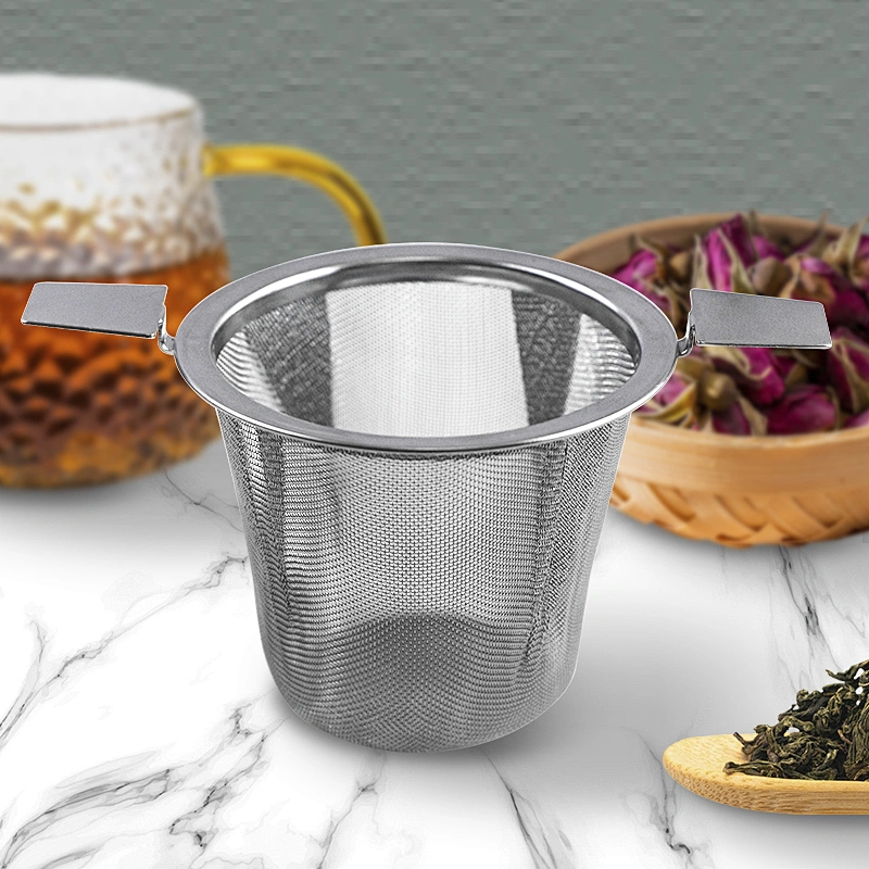 Basket shape hard mesh tea strainer with double handle