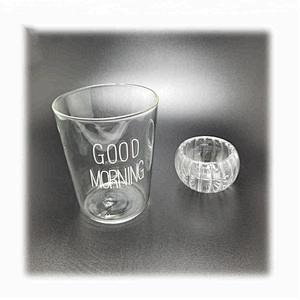 300 ML  high borosilicate heat resistant glass tea coffee cup juice mug with good morning logo