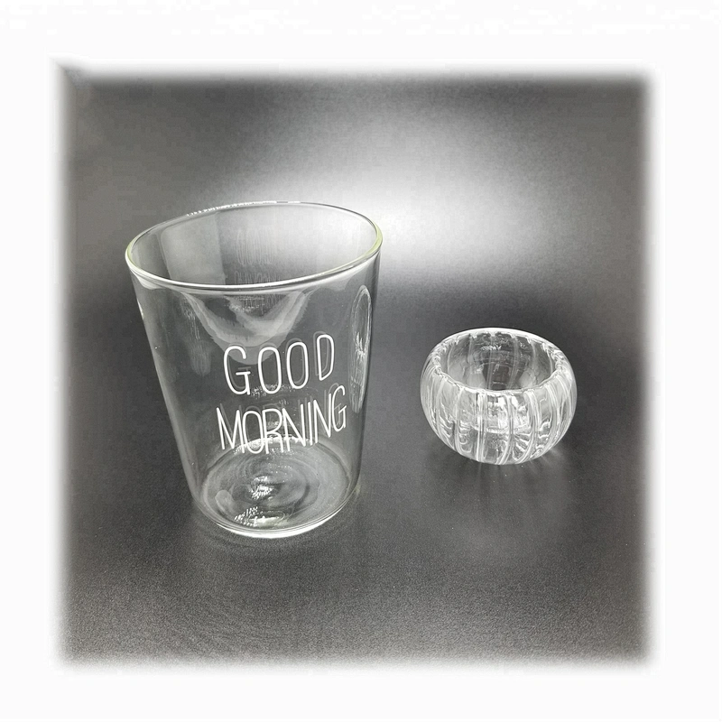 300 ML  high borosilicate heat resistant glass tea coffee cup juice mug with good morning logo