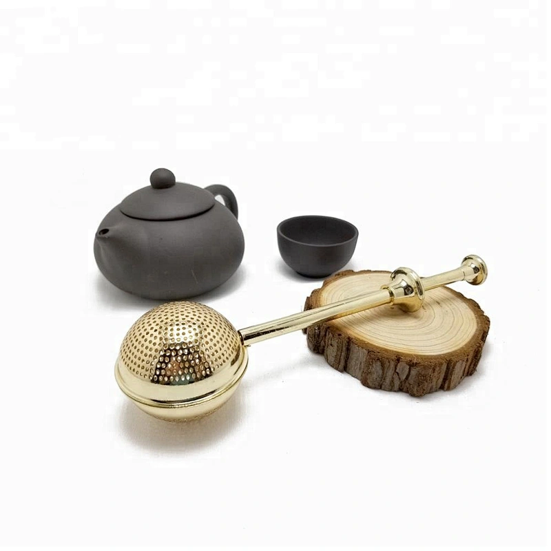 High quality stainless steel gold plating ball shape tea infuser tea ball with handle
