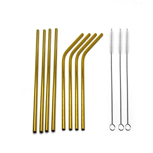 Reusable 8 pcs stainless steel 6mm metal drinking straw with 3 pcs brusher set